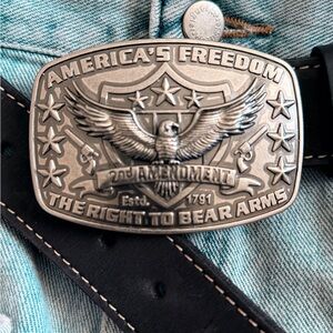 America's Freedom 2nd Amendment Eagle Belt Buckle Vintage Silver Tone New